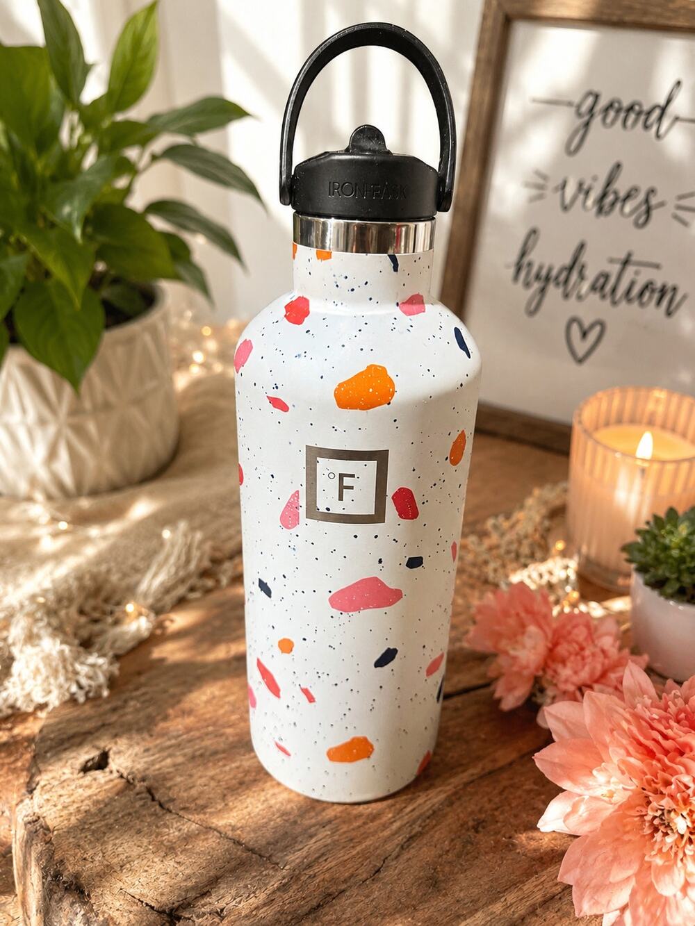 IRON°FLASK 32oz Stainless Steel Insulated Water Bottle Terrazzo White BPA Free